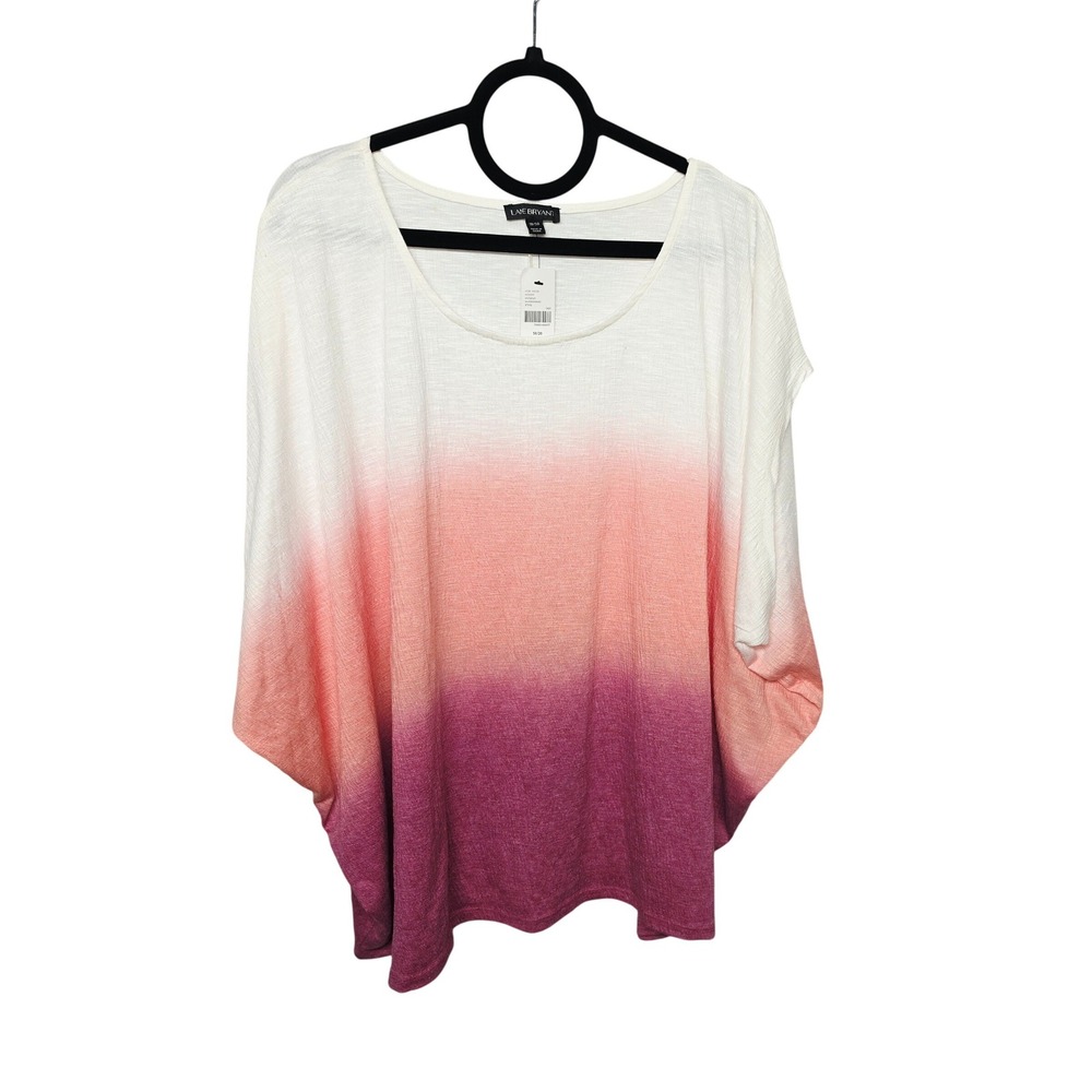 Lane Bryant Top Women 18/20 White Pink Purple Ombre Slub Knit Dolman Sleeve